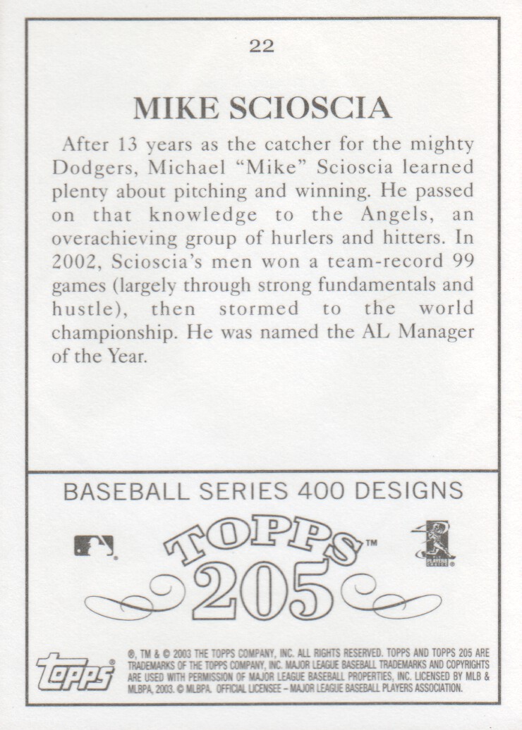 2003 Topps 205 #22 Mike Scioscia back image