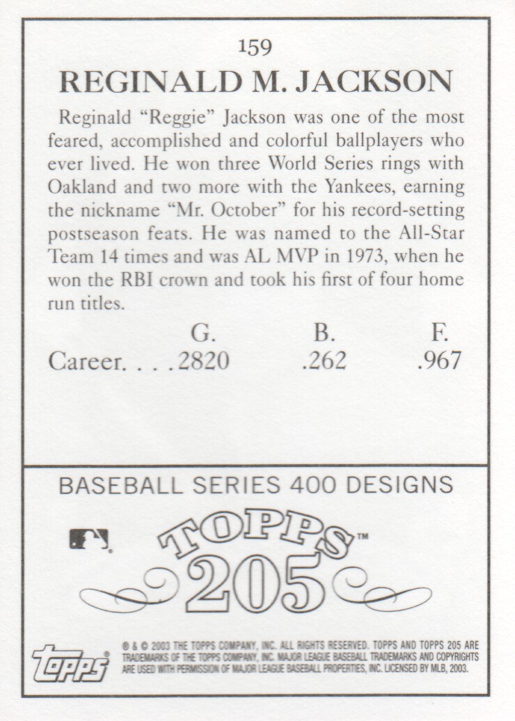 2003 Topps 205 #159 Reggie Jackson RET back image