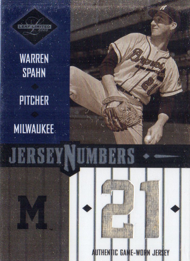 2003 Leaf Limited Jersey Numbers #29 Warren Spahn/50