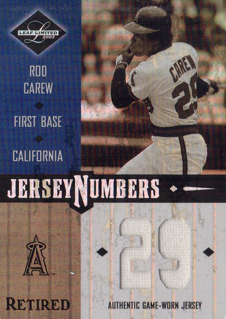 2003 Leaf Limited Jersey Numbers Retired #1 Rod Carew Angels/29