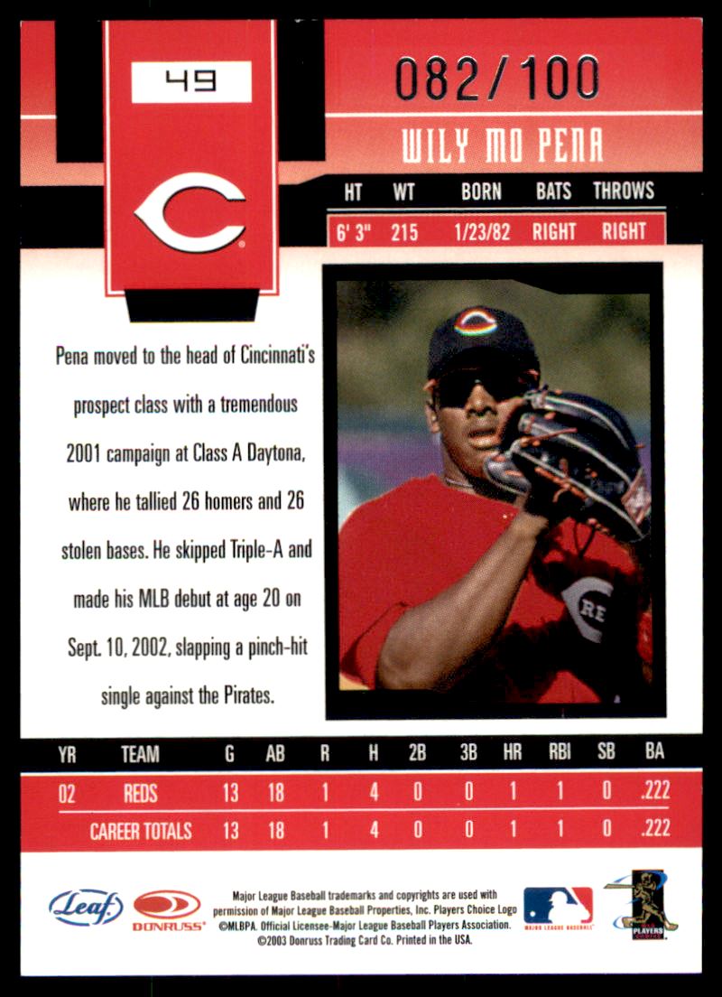 2003 Leaf Certified Materials Mirror Red #49 Wily Mo Pena back image