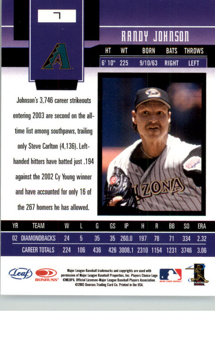 2003 Leaf Certified Materials #7 Randy Johnson back image