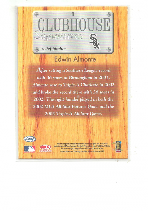 2003 Leaf Clubhouse Signatures Bronze #1 Edwin Almonte back image