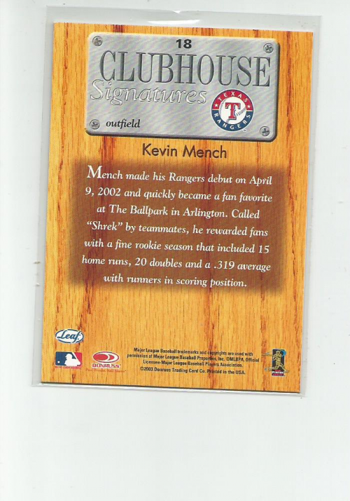 2003 Leaf Clubhouse Signatures Bronze #18 Kevin Mench back image