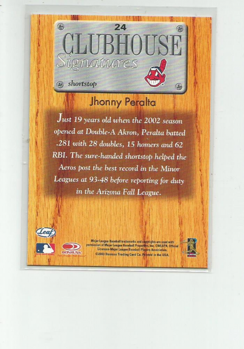 2003 Leaf Clubhouse Signatures Bronze #24 Jhonny Peralta back image