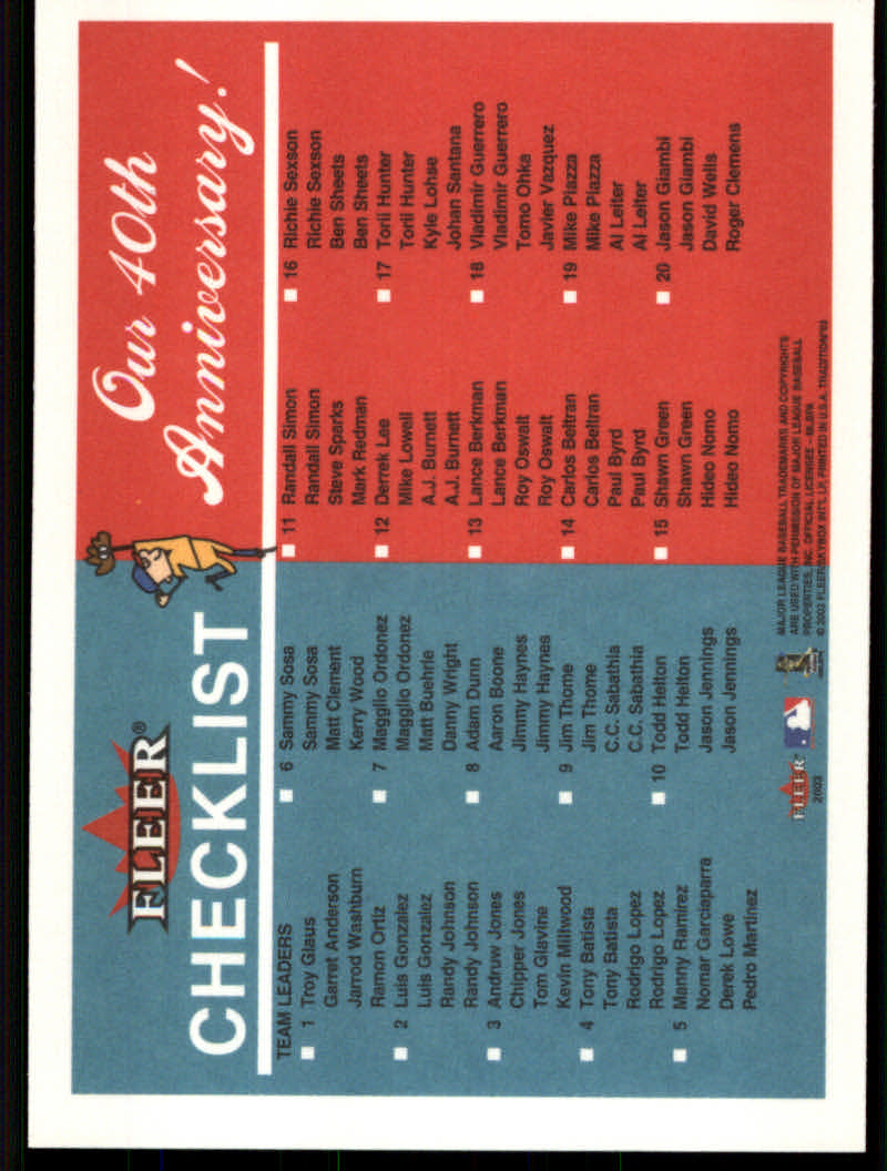 2003 Fleer Tradition Baseball "Derek Jeter/Barry Bonds Checklists" Cards - Picture 3 of 35