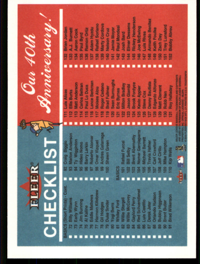 2003 Fleer Tradition Baseball "Derek Jeter/Barry Bonds Checklists" Cards - Picture 7 of 35