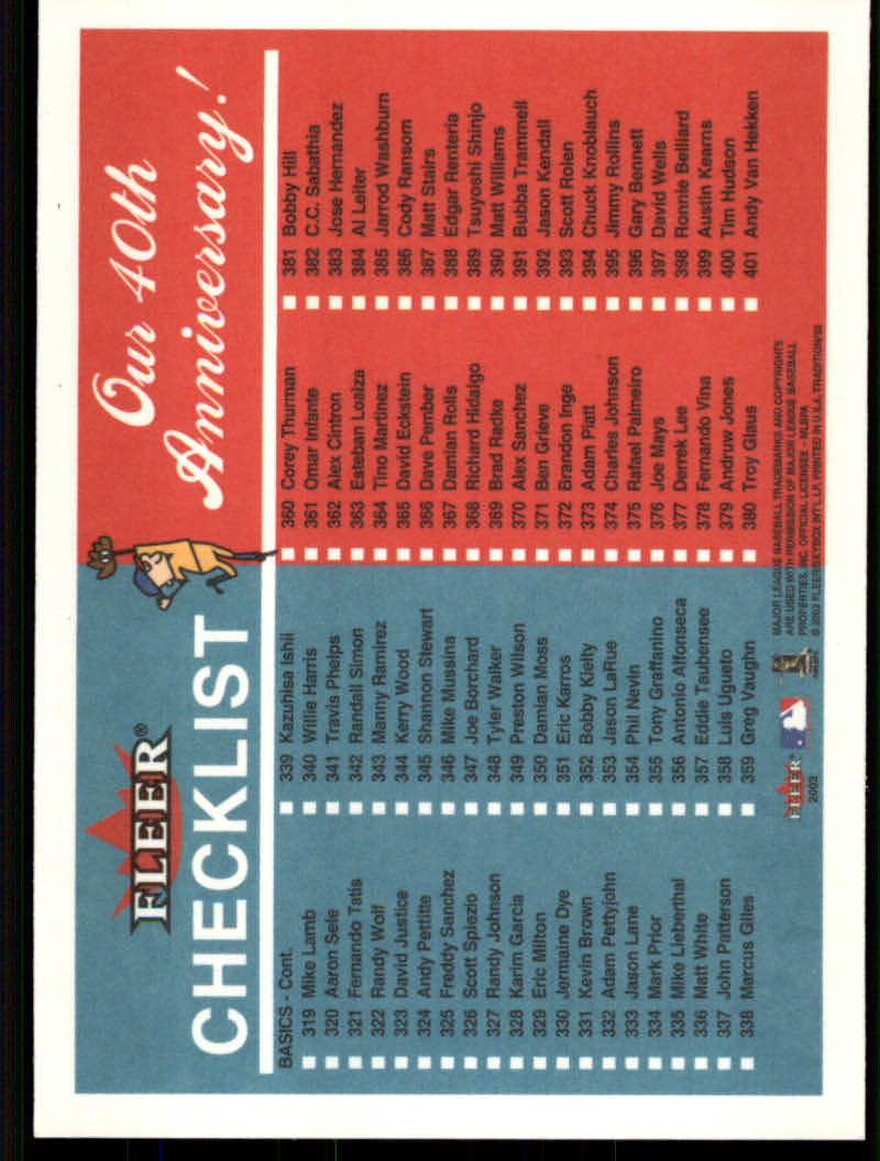 2003 Fleer Tradition Baseball "Derek Jeter/Barry Bonds Checklists" Cards - Picture 13 of 35