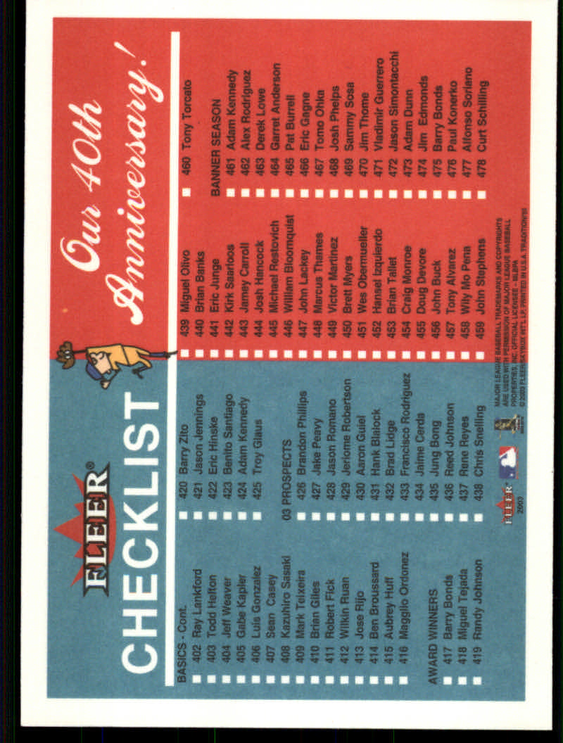 2003 Fleer Tradition Baseball "Derek Jeter/Barry Bonds Checklists" Cards - Picture 15 of 35