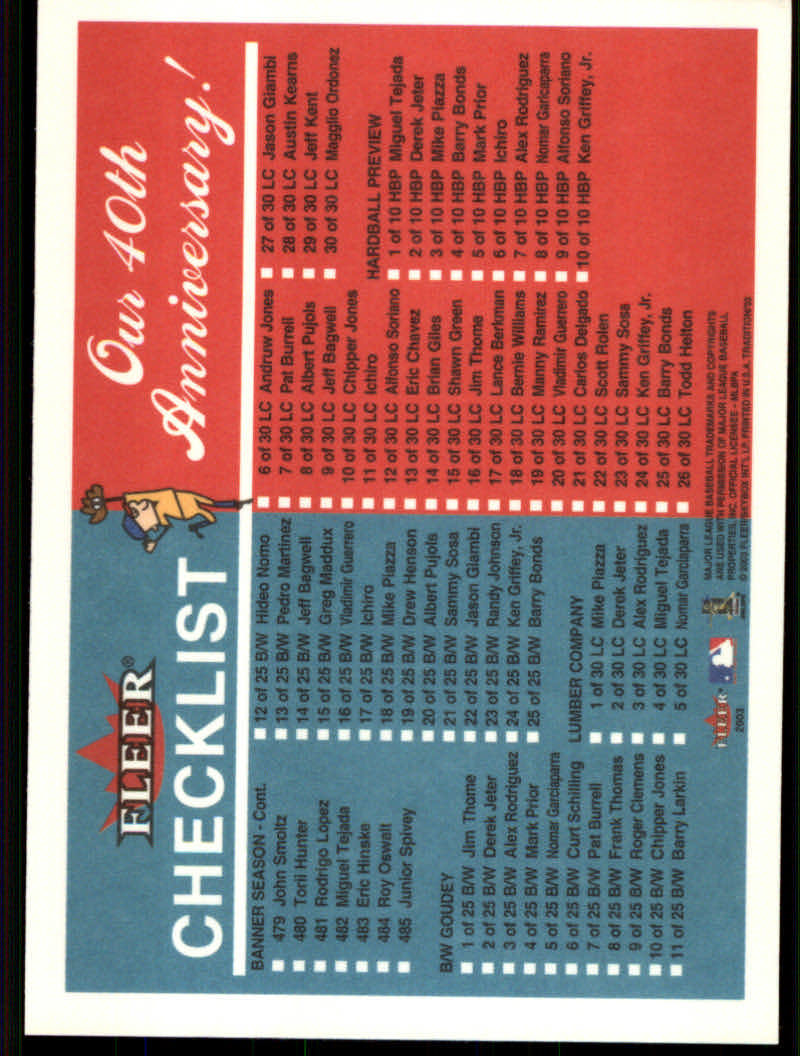 2003 Fleer Tradition Baseball "Derek Jeter/Barry Bonds Checklists" Cards - Picture 33 of 35