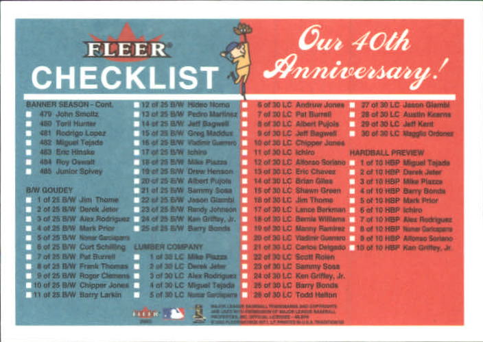 2003 Fleer Tradition Checklists #18 Barry Bonds