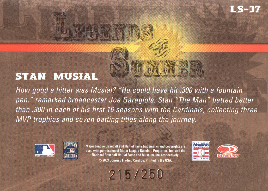 2003 Donruss Signature Legends of Summer #37 Stan Musial back image