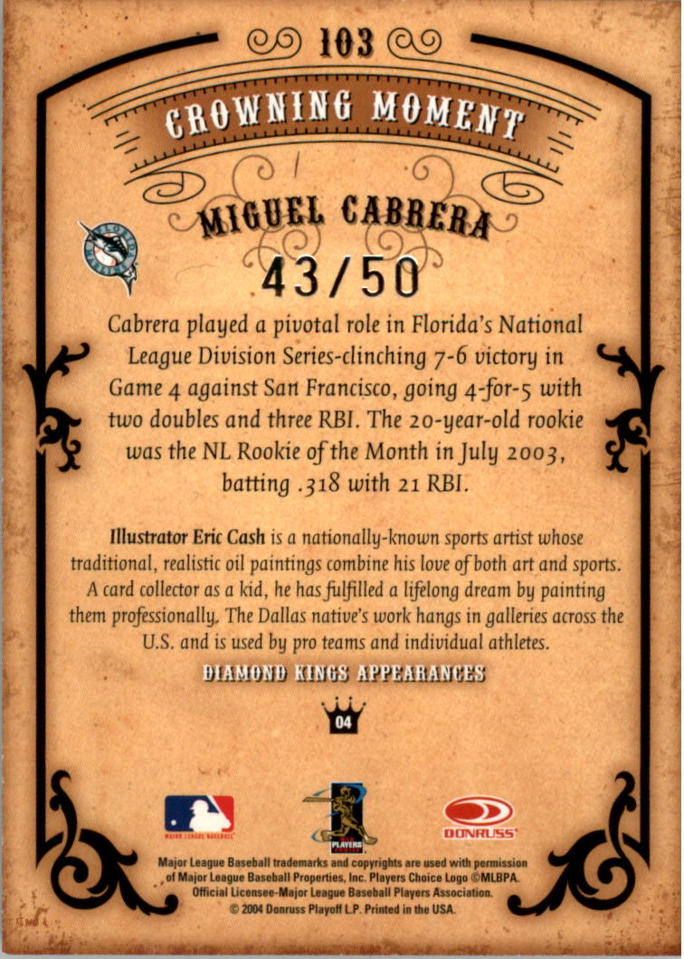 2004 Diamond Kings Silver #103 Miguel Cabrera back image