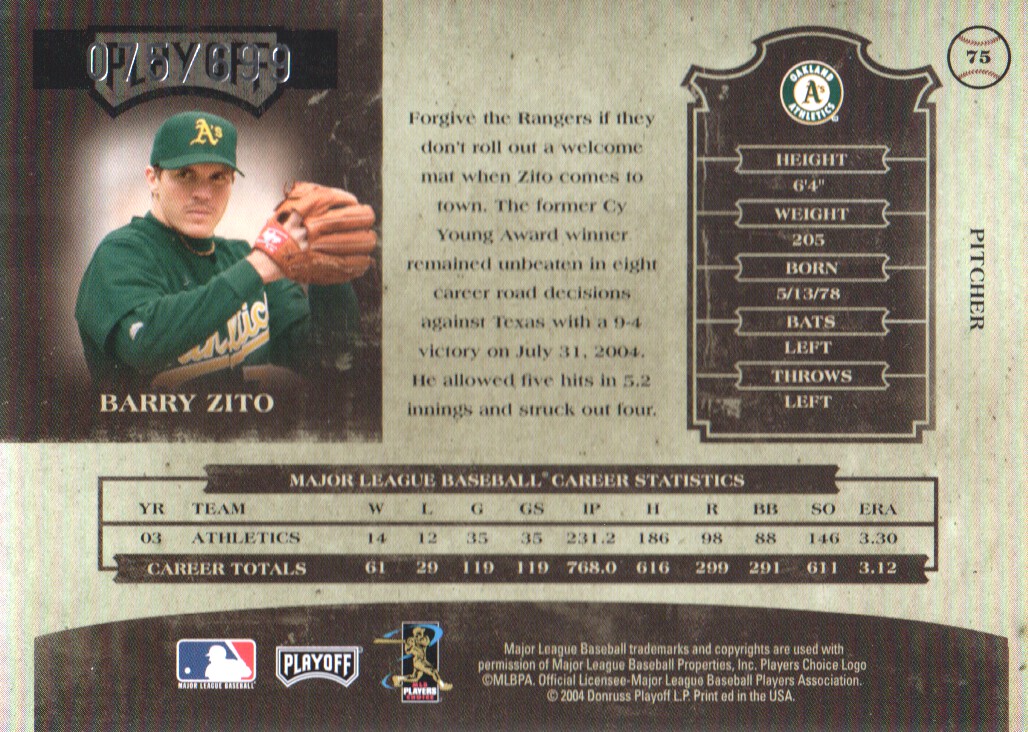 2004 Prime Cuts II #75 Barry Zito back image