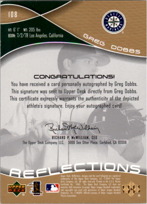 2004 Reflections Gold #108 Greg Dobbs AU back image