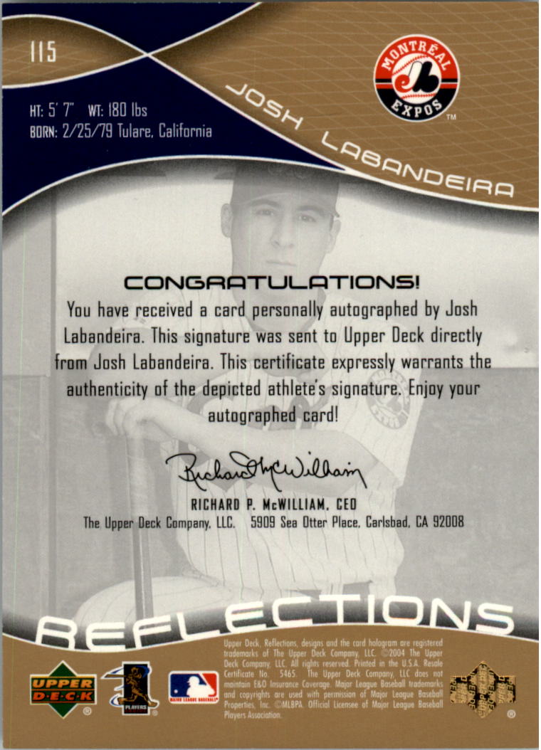 2004 Reflections Gold Rookie Autograph 125 #115 Josh Labandeira AU back image