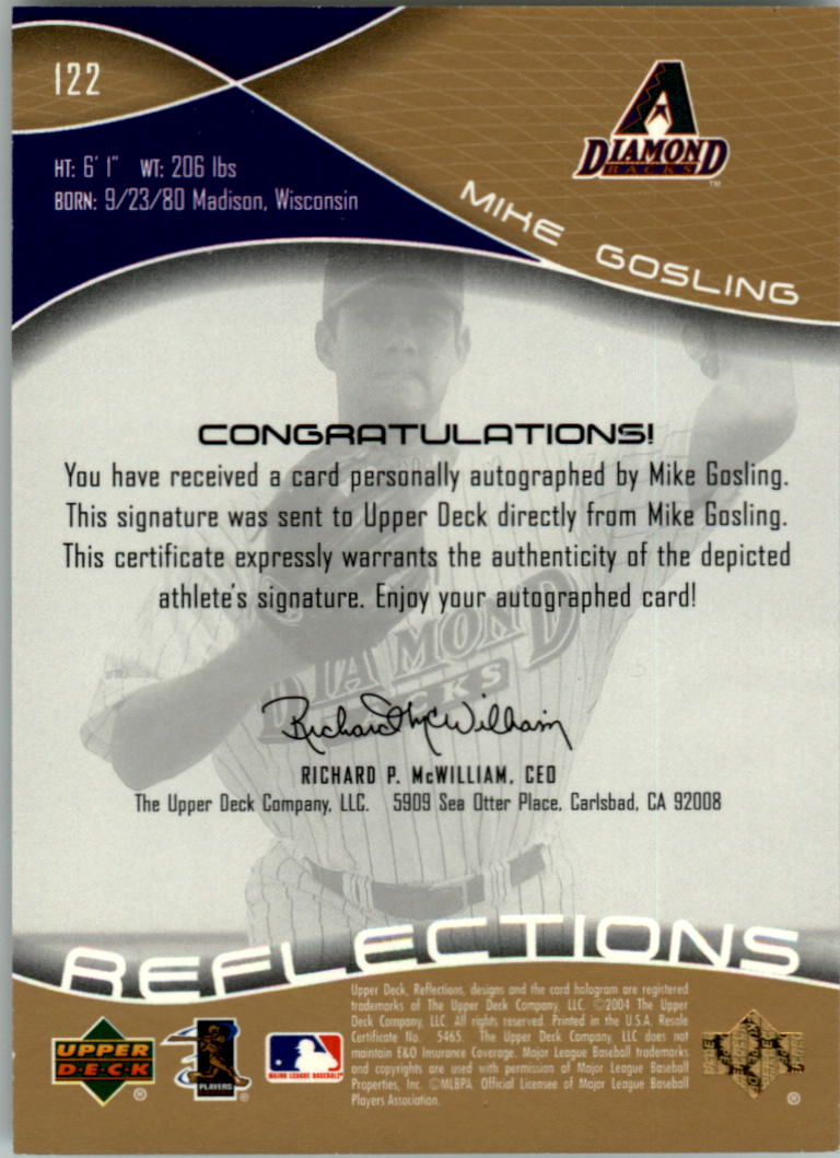 2004 Reflections Gold Rookie Autograph 125 #122 Mike Gosling AU back image