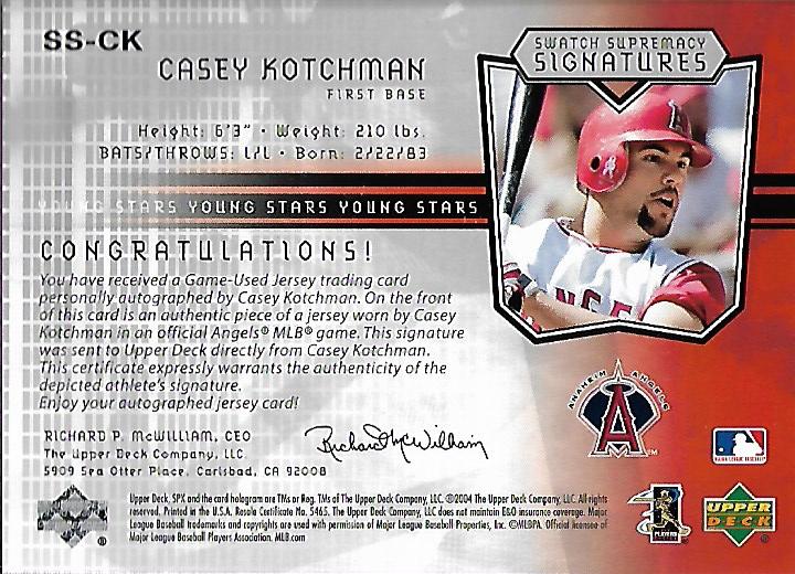 2004 SPx Swatch Supremacy Signatures Young Stars #CK Casey Kotchman back image