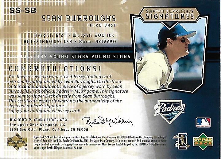2004 SPx Swatch Supremacy Signatures Young Stars Spectrum #SB Sean Burroughs back image