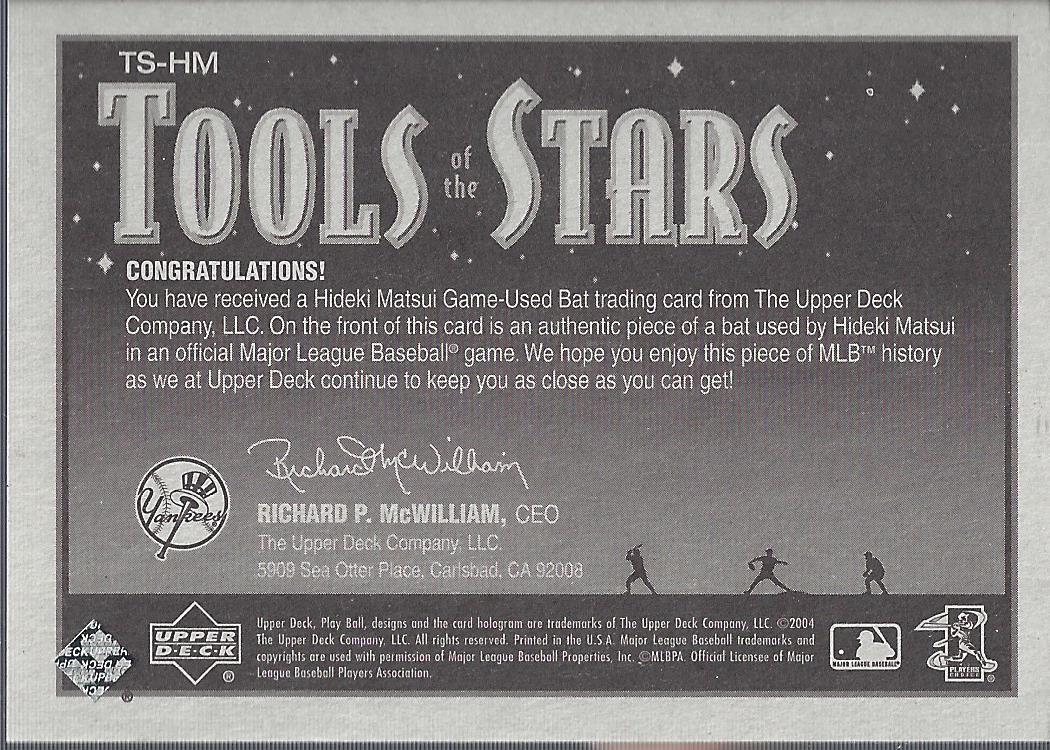 2004 Upper Deck Play Ball Tools of the Stars Bat #HM Hideki Matsui back image