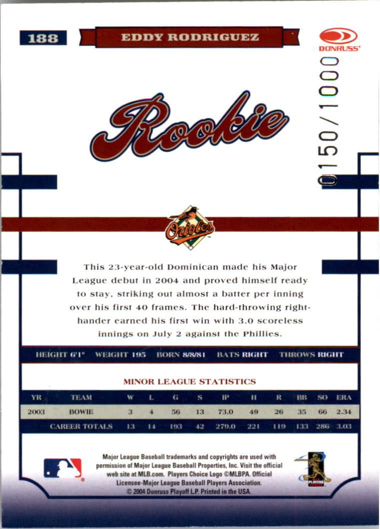 2004 Donruss World Series #188 Ed Rodriguez AU/1000 RC back image