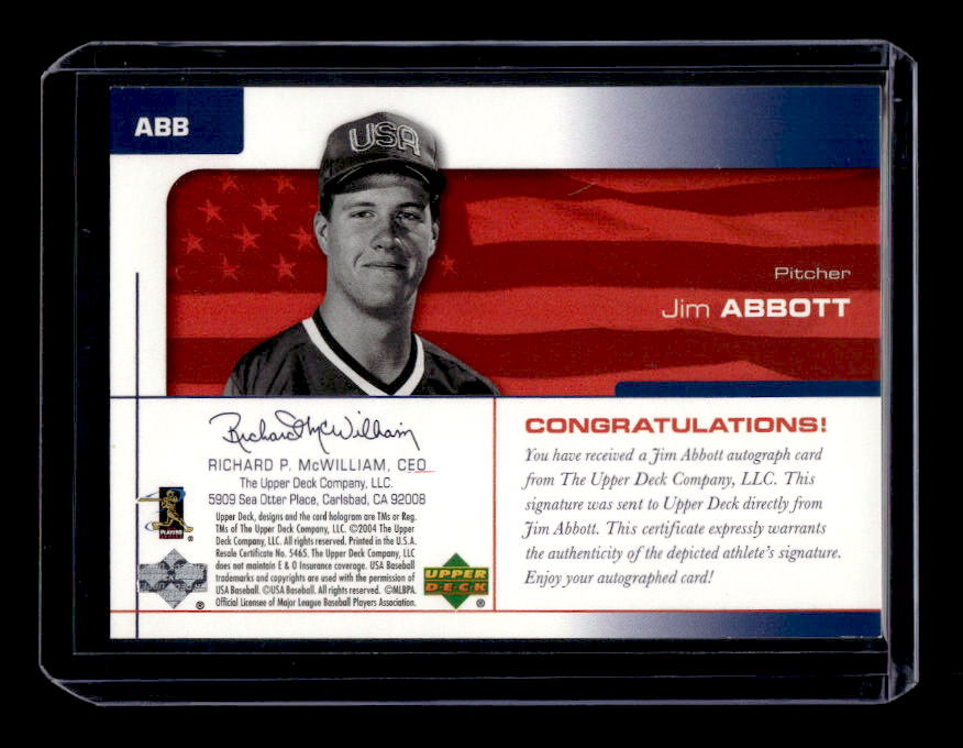 2004 USA Baseball 25th Anniversary Signatures Black Ink #ABB Jim Abbott/180 back image