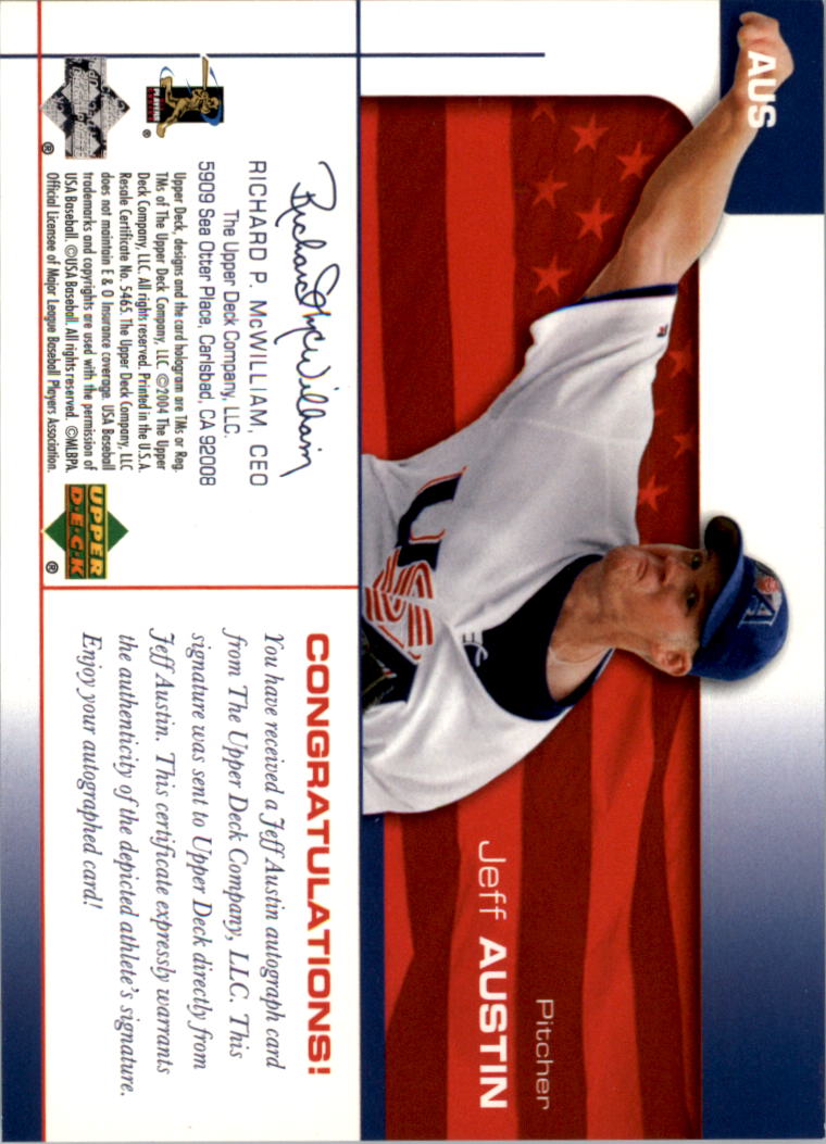 2004 USA Baseball 25th Anniversary Signatures Black Ink #AUS Jeff Austin/360 back image