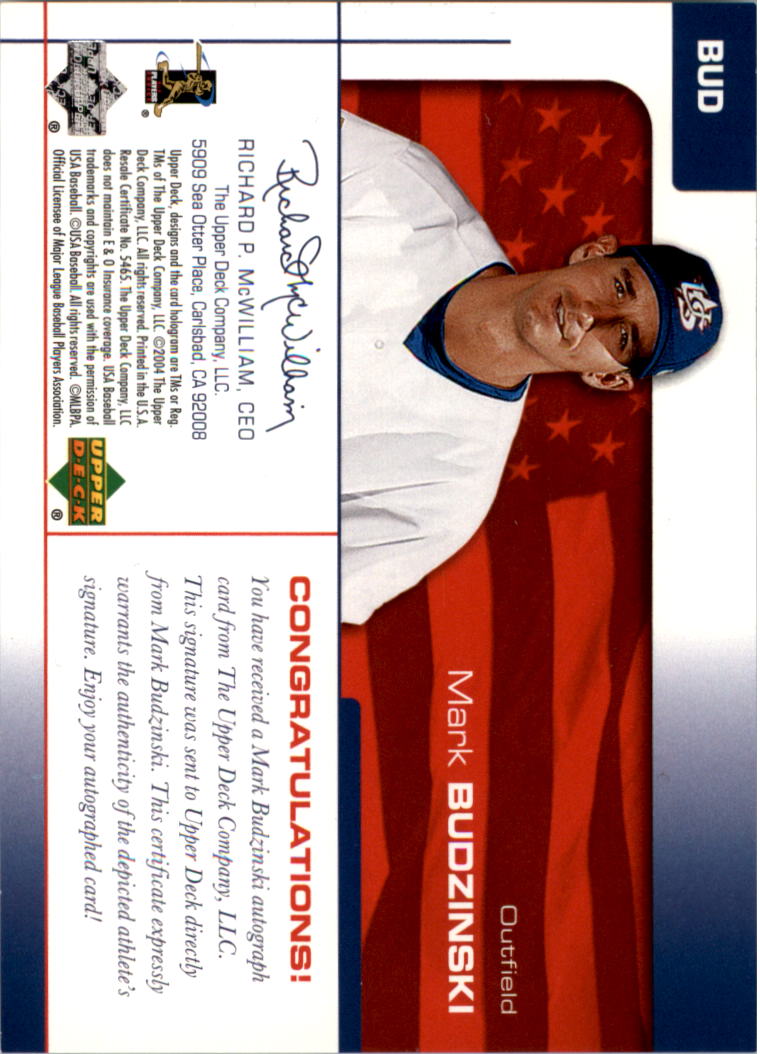 2004 USA Baseball 25th Anniversary Signatures Black Ink #BUD Mark Budzinski/360 back image