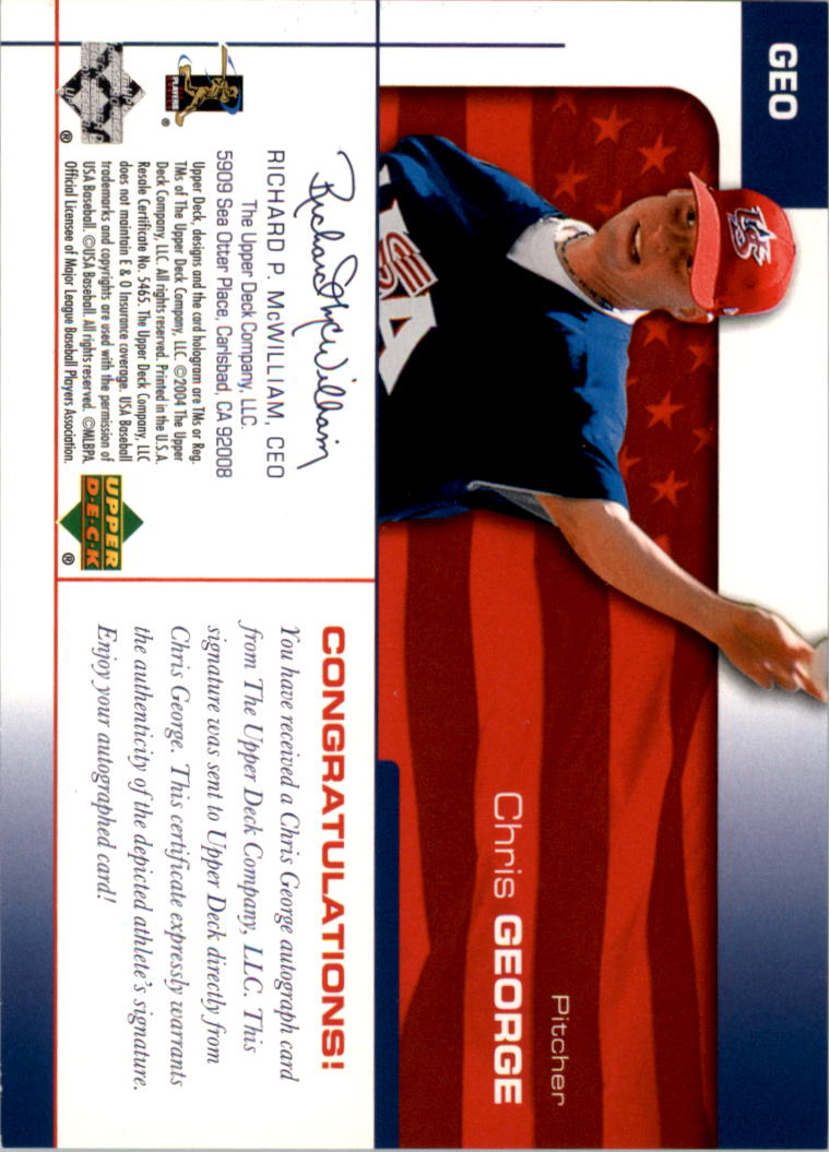 2004 USA Baseball 25th Anniversary Signatures Black Ink #GEO Chris George/360 back image