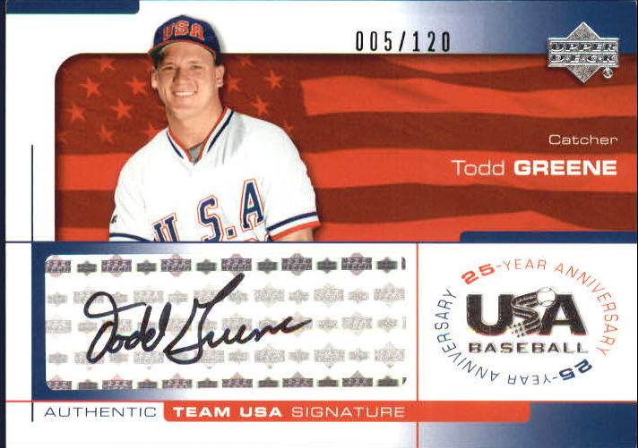 2004 USA Baseball 25th Anniversary Signatures Black Ink #GREE Todd Greene/120