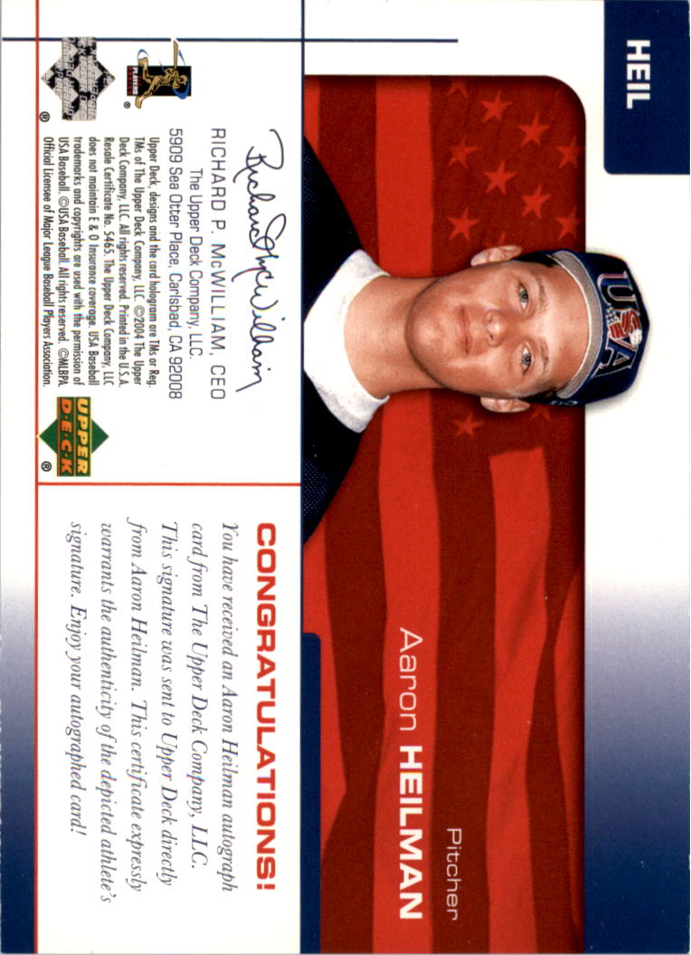 2004 USA Baseball 25th Anniversary Signatures Black Ink #HEIL Aaron Heilman/350 back image