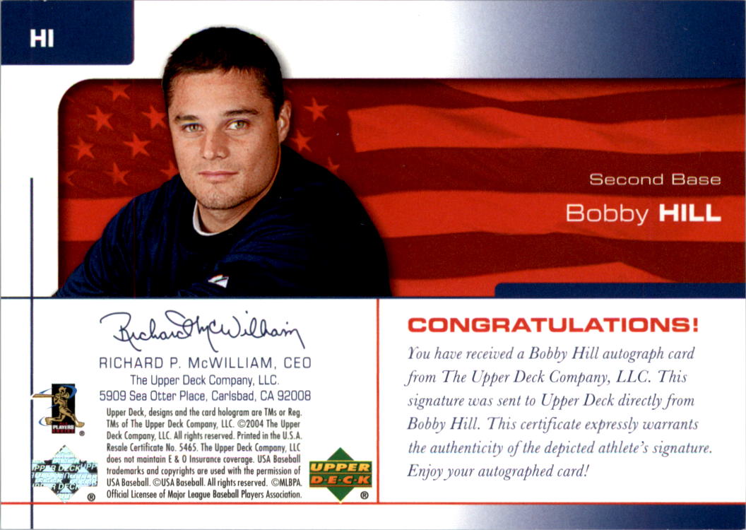 2004 USA Baseball 25th Anniversary Signatures Black Ink #HI Bobby Hill/360 back image