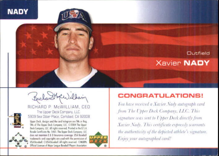 2004 USA Baseball 25th Anniversary Signatures Blue Ink #NADY Xavier Nady/120 back image