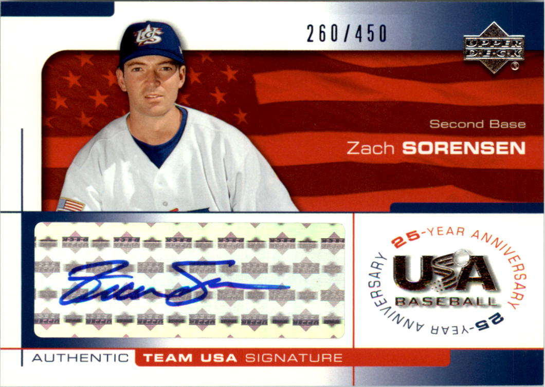 2004 USA Baseball 25th Anniversary Signatures Blue Ink #SOR Zach Sorenson/450