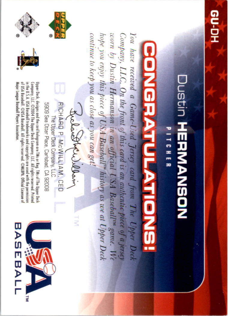 2004 USA Baseball 25th Anniversary Game Jersey #DH Dustin Hermanson/850 back image