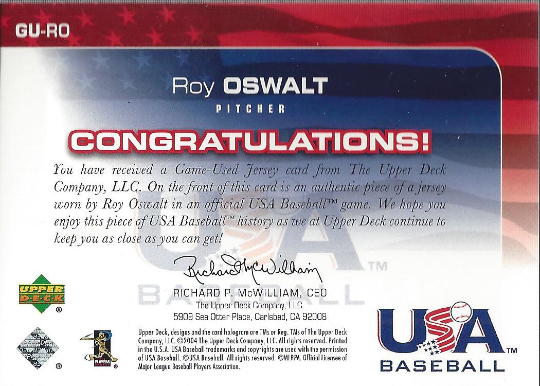 2004 USA Baseball 25th Anniversary Game Jersey #RO Roy Oswalt/850 back image