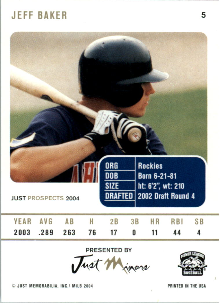 2004 Just Prospects #5 Jeff Baker back image