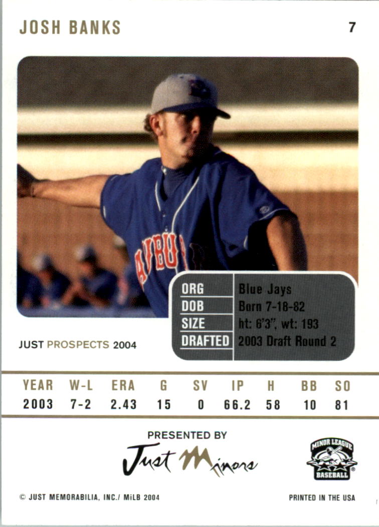 2004 Just Prospects #7 Josh Banks back image