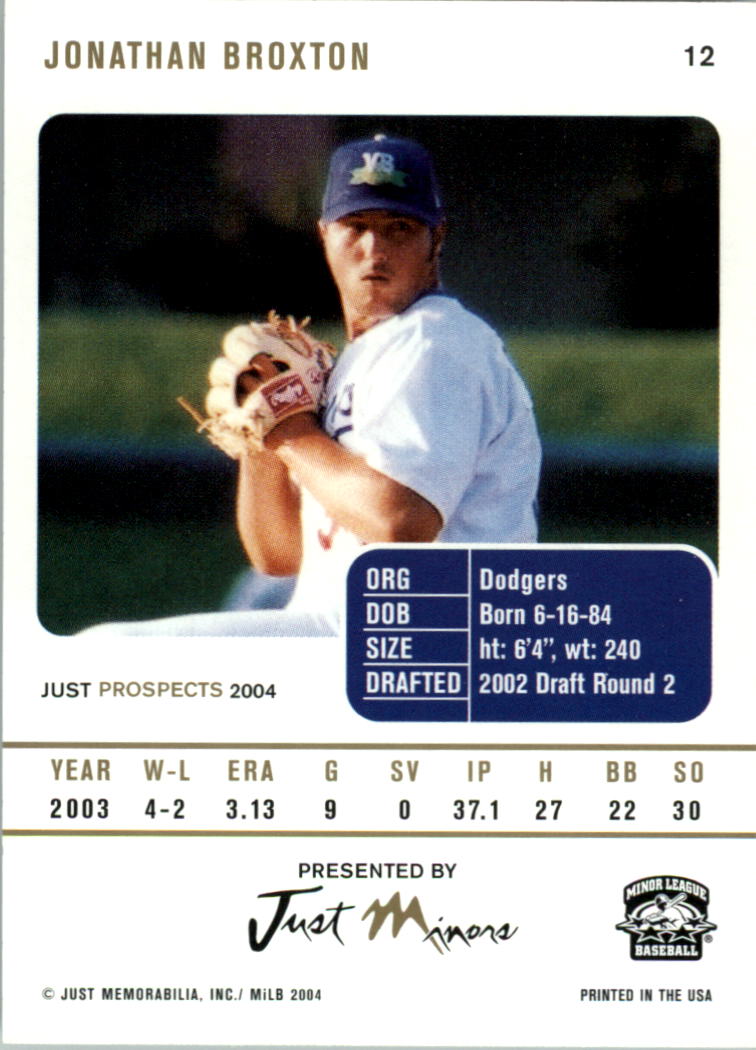 2004 Just Prospects #12 Jonathan Broxton back image