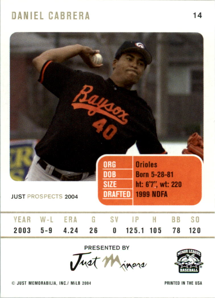 2004 Just Prospects #14 Daniel Cabrera back image