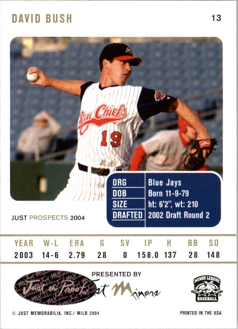 2004 Just Prospects Autographs #13 David Bush/725 * back image