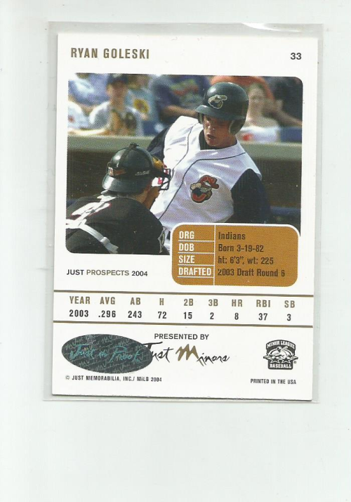 2004 Just Prospects Autographs #33 Ryan Goleski/725 * back image