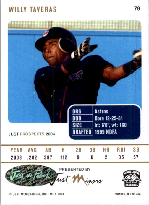 2004 Just Prospects Autographs #79 Willy Taveras/725 * back image