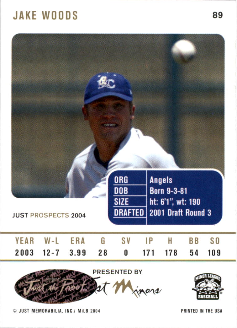 2004 Just Prospects Autographs #89 Jake Woods/725 * back image