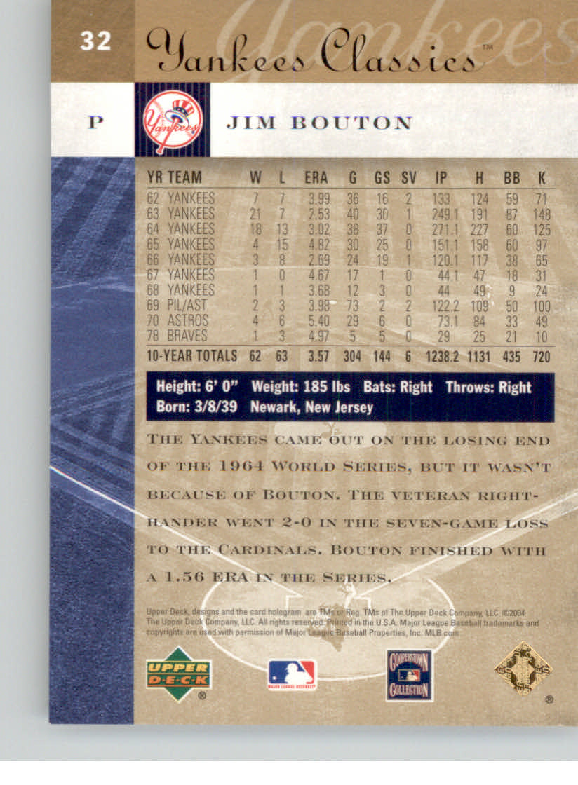 2004 UD Yankees Classics Gold #32 Jim Bouton back image