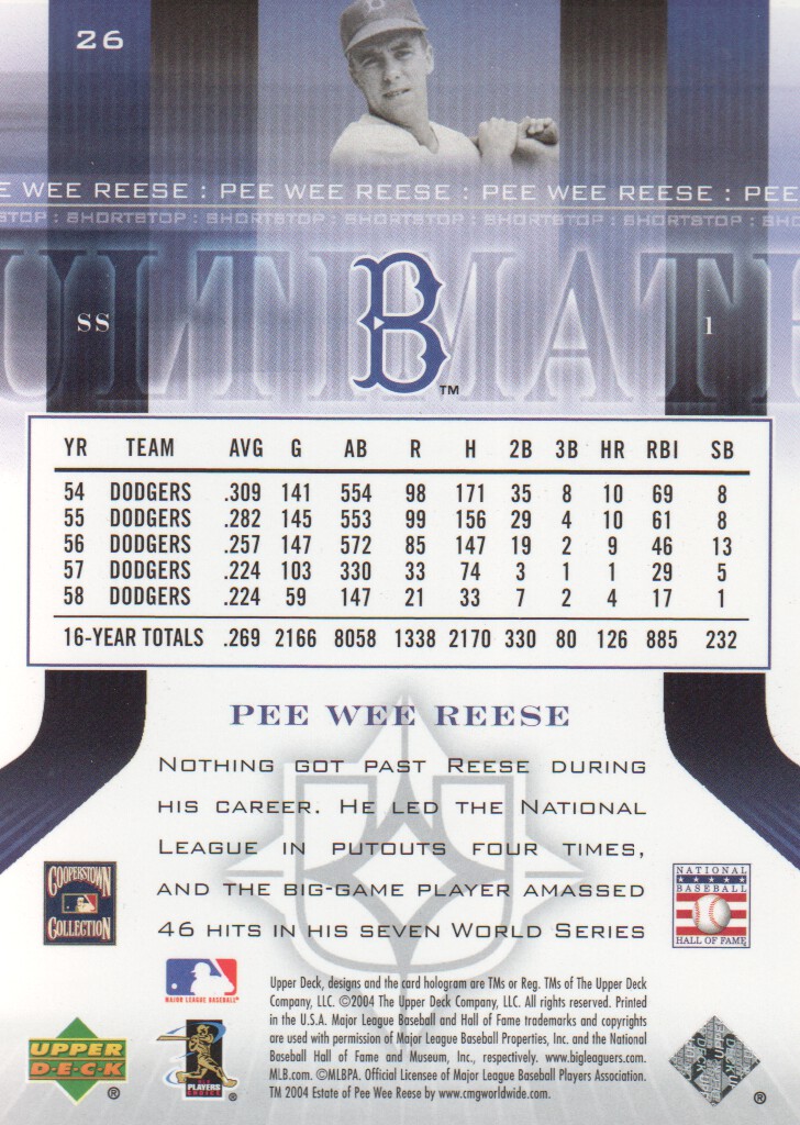 2004 Ultimate Collection #26 Pee Wee Reese back image