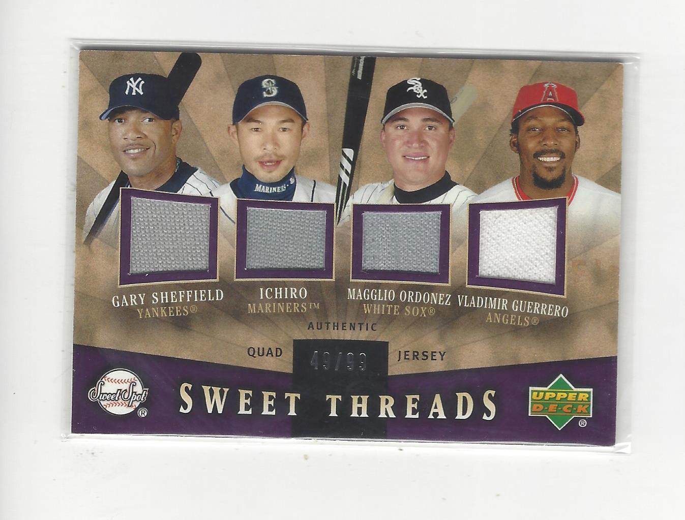 2004 Sweet Spot Sweet Threads Quad #STQSSOG Gary Sheffield/Ichiro Suzuki/Magglio Ordonez/Vladimir Guerrero