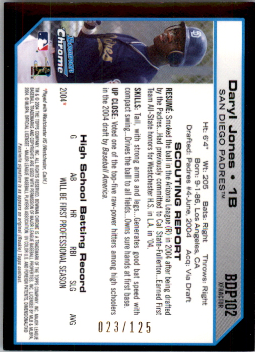 2004 Bowman Chrome Draft X-Fractors #BDP102 Daryl Jones