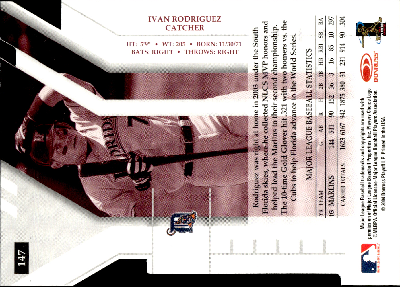 2004 Donruss Elite Aspirations #147 Ivan Rodriguez/93 back image
