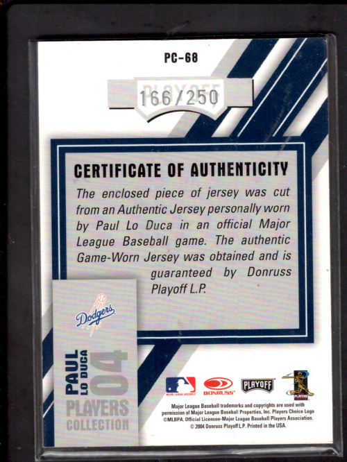 2004 Playoff Honors Players Collection Jersey Blue #68 Paul Lo Duca back image